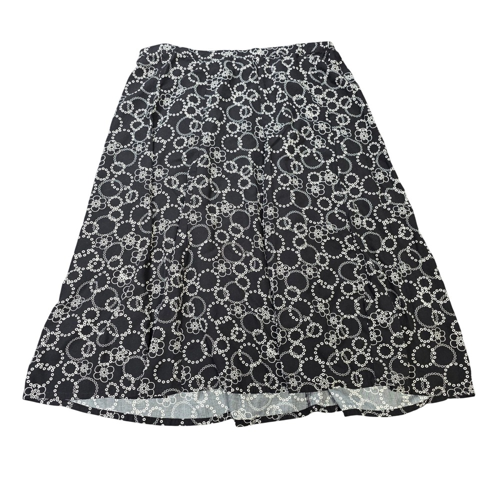 CJ Banks Floral Circle Print Rayon Midi A-Line Skirt Women's Size X Black White